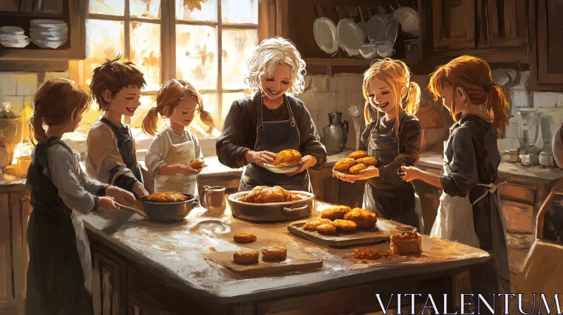 Baking Day with Grandma and Grandkids AI Image