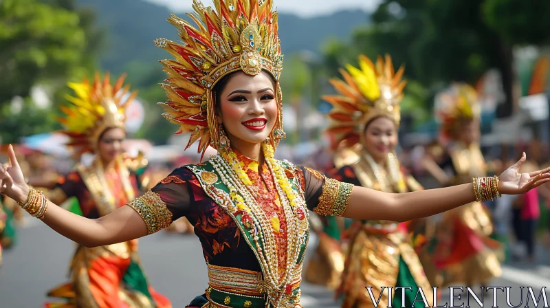 Cultural Parade Featuring Woman in Costume AI Image