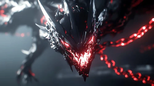 Dark Robotic Dragon with Glowing Eyes