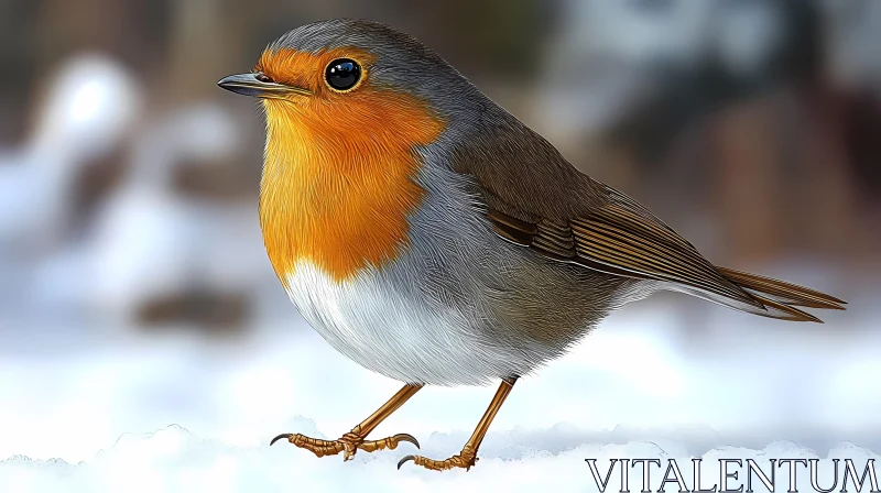 Winter Robin on Snow AI Image