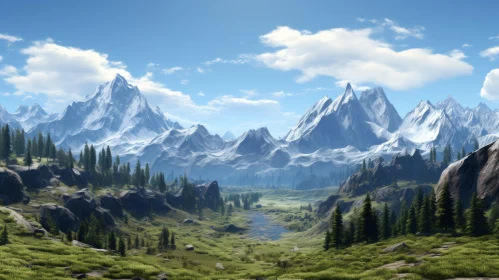 Captivating Digital Art: Mountainous Landscape from Video Game Imagery