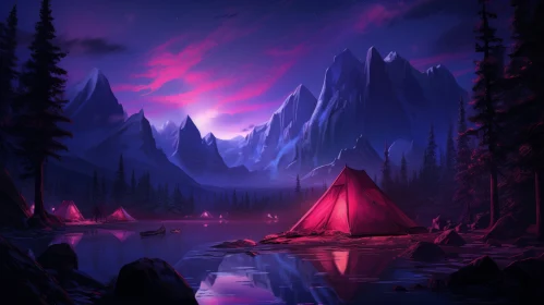 Captivating Night Scene by the Lake and Mountains | Colorful Fantasy Realism