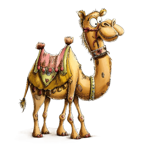 POD Design Cartoon Illustration of Friendly Camel with Detailed Shading