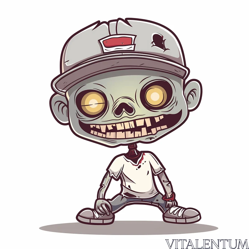 AI ART Cartoon Zombie in Grey Cap and White T-shirt