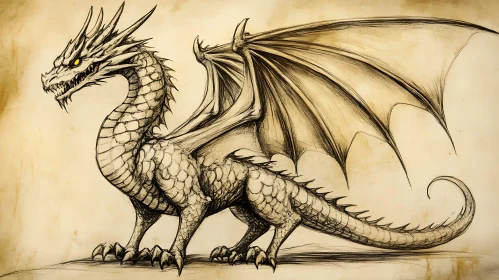 Detailed Dragon Drawing on Parchment