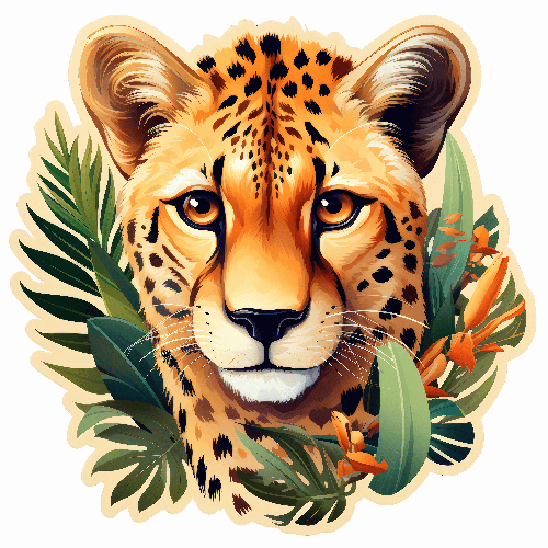 Cheetah's Face Digital Art: A Foliage-Framed Feline POD Design