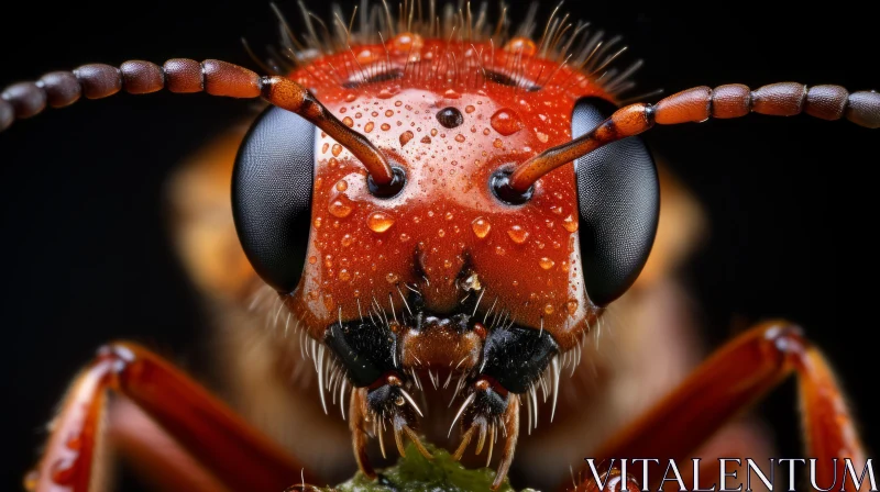 Close-Up Portrait of Red-Eyed Ant with Water Drops AI Image