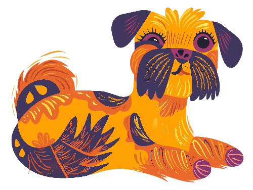 Cute Cartoon Dog with Long Hair in Orange and Purple POD Design