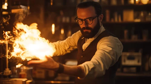 Man Holding Fire in Hands