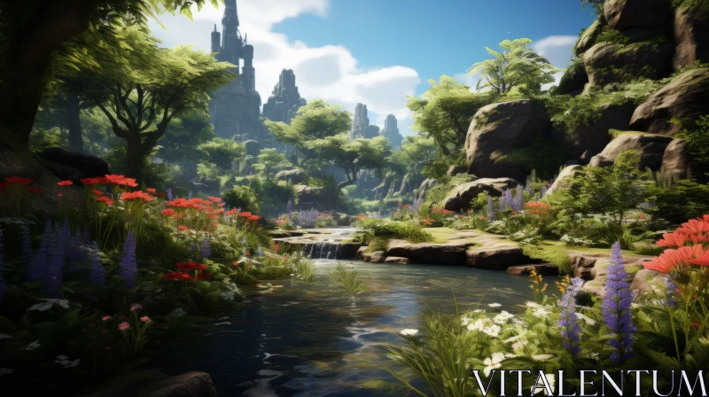 Enchanting Game Landscape: A Symphony of Organic Forms and Light AI Image