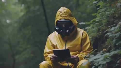 Enigmatic Old Man in Yellow Safety Suit: A Fusion of Slimepunk and Chemical Reactions