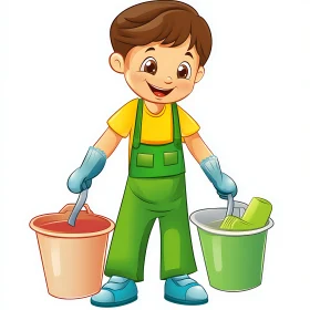 Cartoon Boy with Buckets