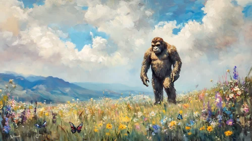 Sasquatch Among Wildflowers: A Painted Landscape