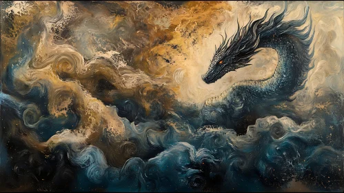 Dragon Ascending Through Painted Clouds