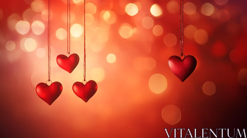 Floating Red Hearts with Bokeh Background AI Image