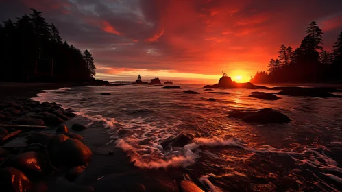 Majestic Seascape Under a Red Sky - A Romantic Scene