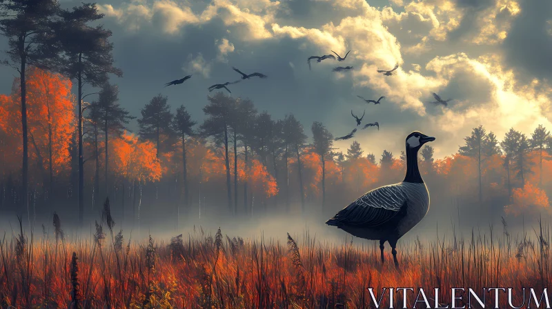 Goose and Migration Scene in Forest AI Image