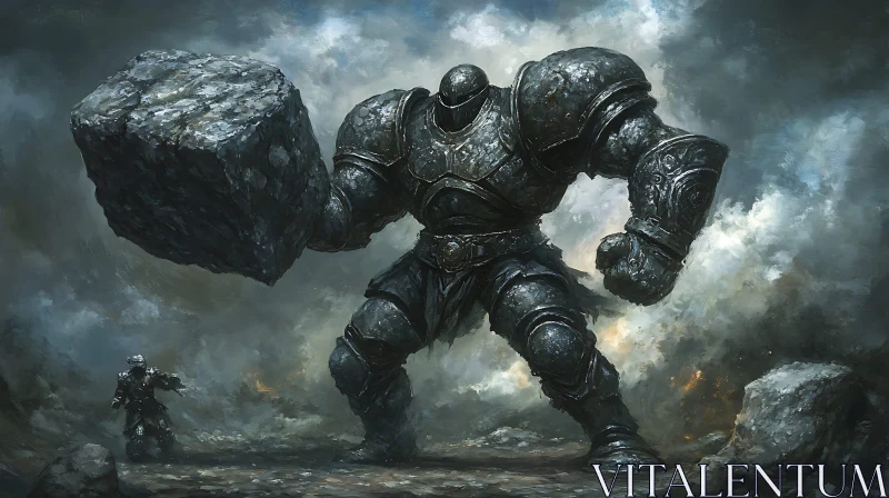 AI ART Armored Giant with Boulder Artwork