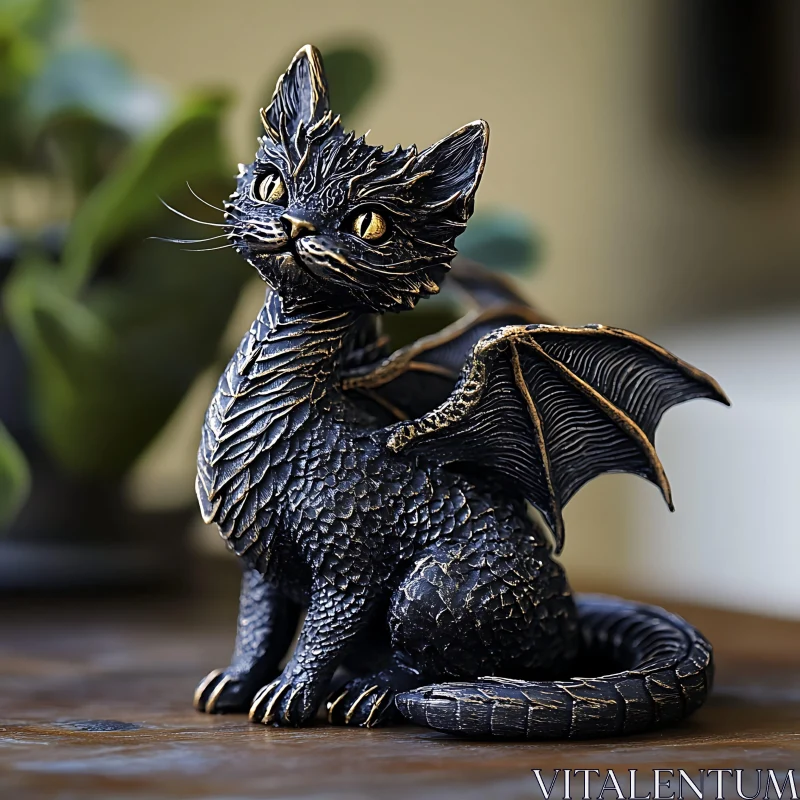 AI ART Whimsical Feline Dragon Figurine