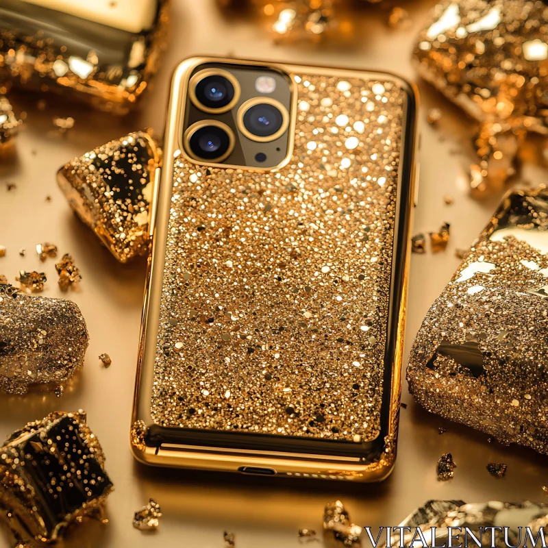 Glittery Gold Smartphone for an Elegant Look AI Image