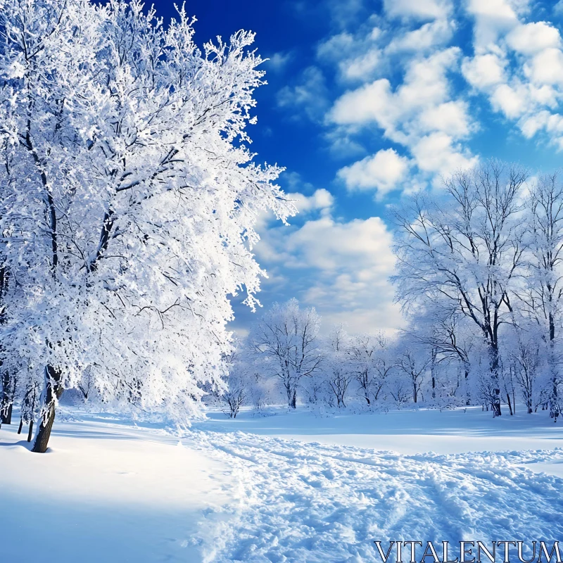 Snowy Winter Wonderland with Frosty Trees AI Image