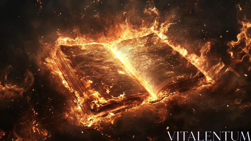 Inferno of Knowledge: The Burning Book AI Image