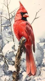 Crimson Bird on Snow