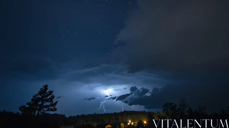 Dramatic Lightning Strike at Night AI Image