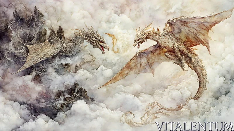 Dragons Battle in the Heavens AI Image