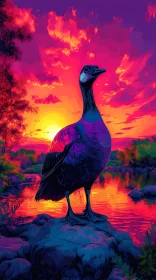 Colorful Goose and Sunset Art