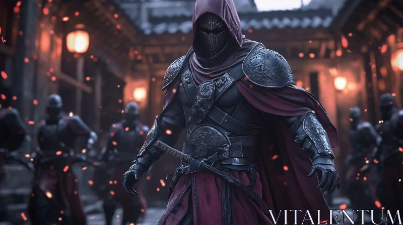 AI ART Masked Warrior in Crimson Cloak