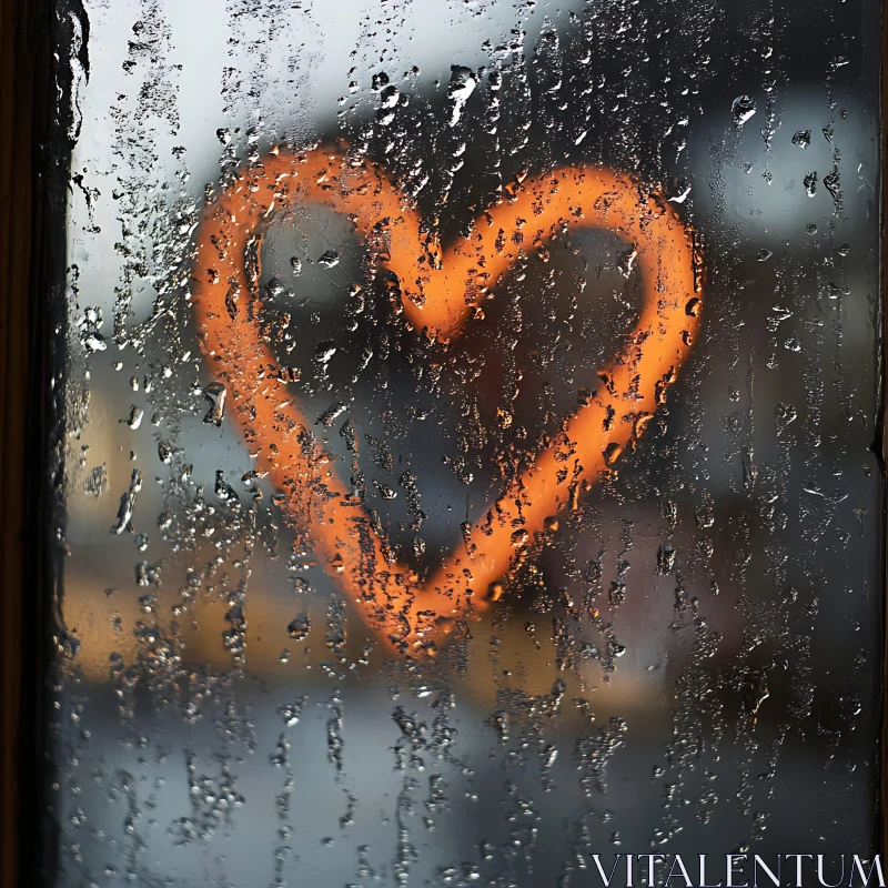 Orange Heart on Wet Glass AI Image