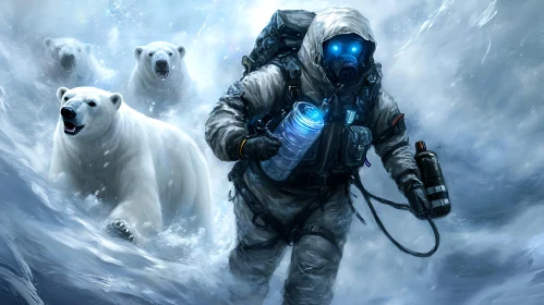 Snowy Protector Surrounded by Bears