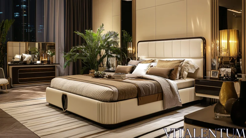 AI ART Elegant Bedroom Interior with Luxurious Decor