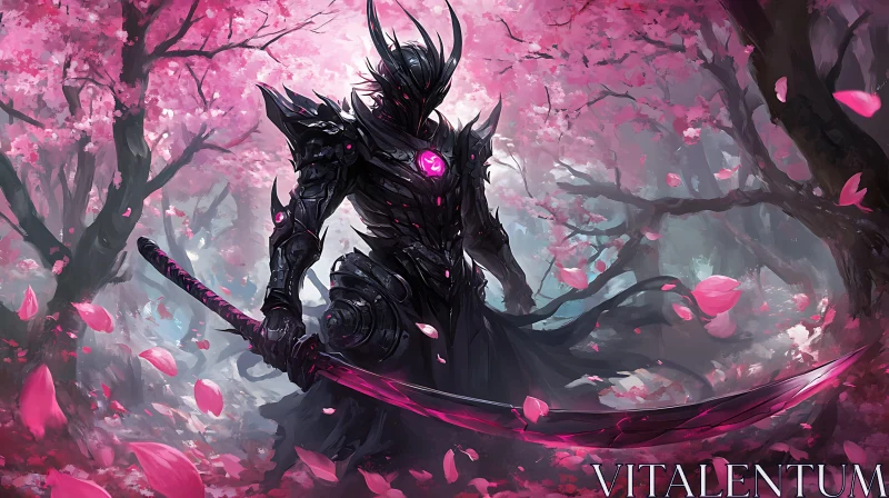 AI ART Dark Knight Among Cherry Blossoms