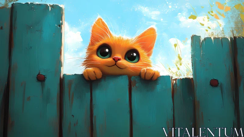 Inquisitive Kitten and Rustic Fence AI Image