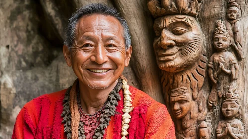 Portrait of a Man with Wood Carvings