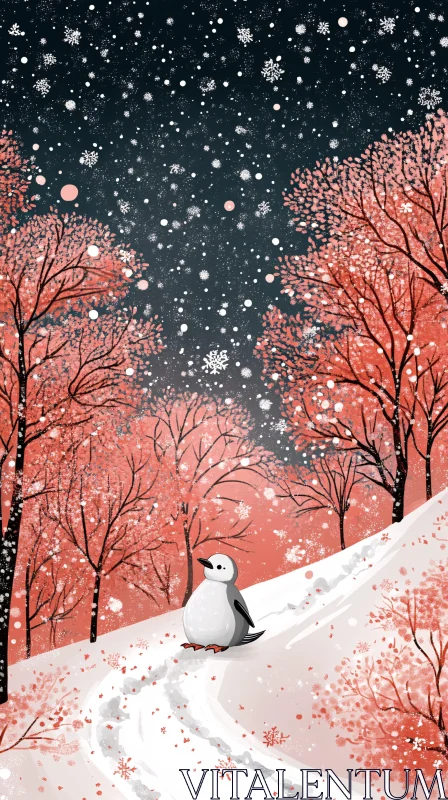 AI ART Penguin Amidst the Snowy Forest