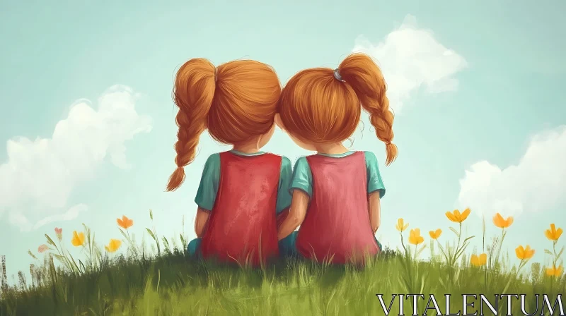 AI ART Red-haired Girls in a Meadow