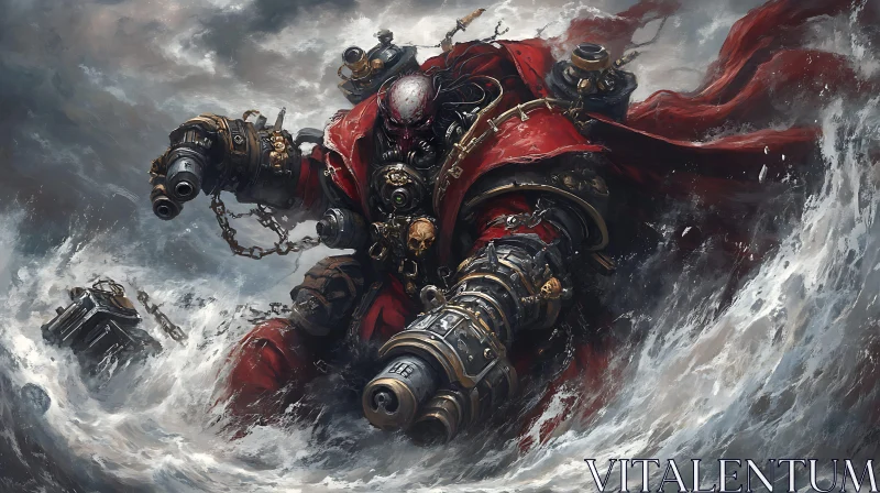 Armored Warrior in Stormy Waters AI Image