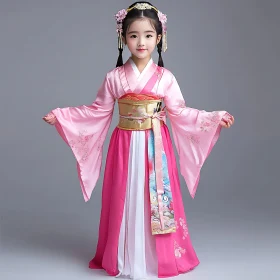 Young Girl in Pink Asian Clothing