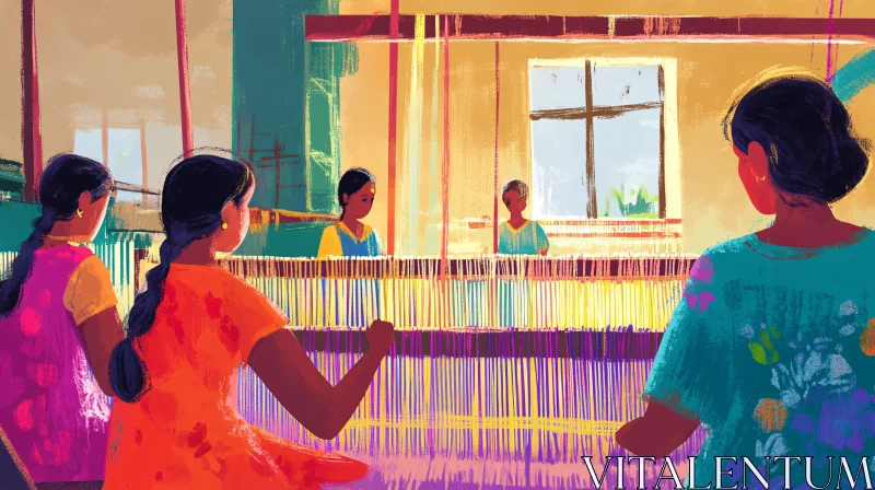 AI ART Artisans at Work: A Weaving Illustration