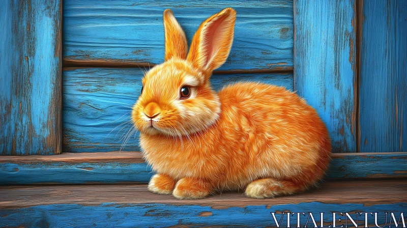 AI ART Orange Rabbit Against Blue Boards