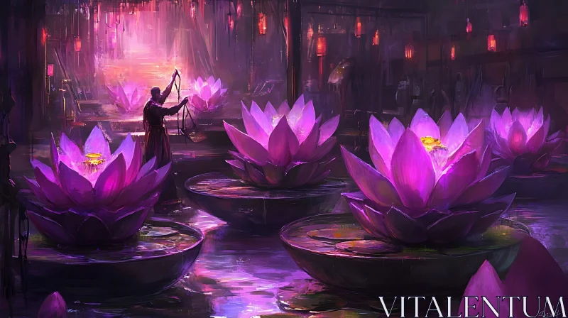 AI ART Purple Lotus Flower Illumination