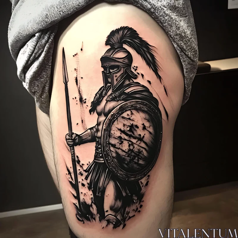 Black and White Warrior Tattoo Design AI Image