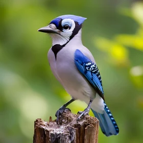 Vibrant Blue Jay on Weathered Stump