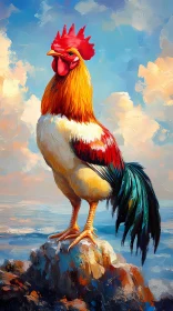 Artistic Rooster on Rocks