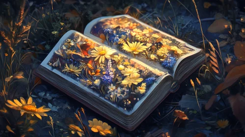 Open Book with Wildflowers