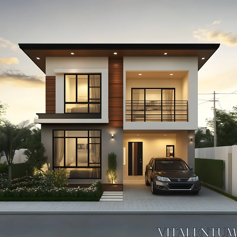 AI ART Contemporary Two-Story House with Large Windows and Elegant Facade