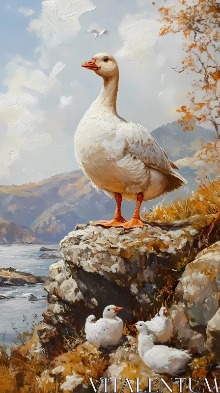 Majestic Goose Overlooking Serene River AI Image